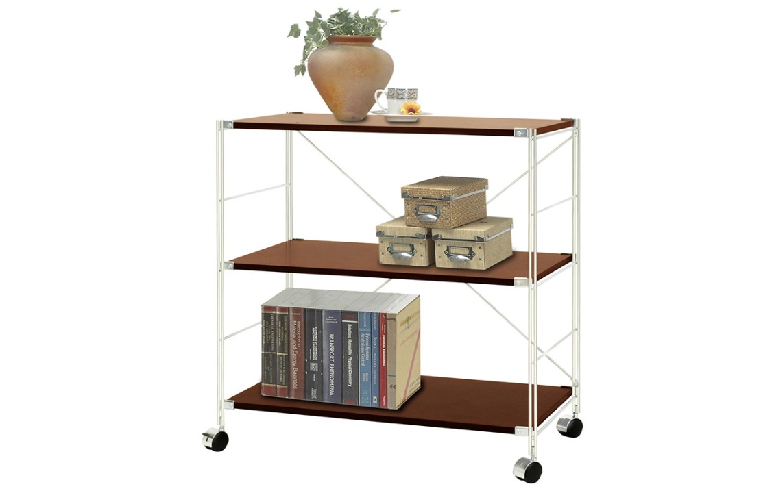 Steel and Wenge Bookcase with Wheels