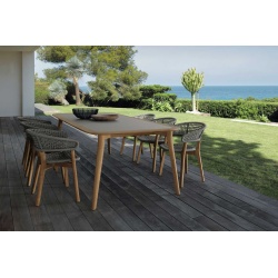 Outdoor stackable chair in teak and interlacement rope - Moon
