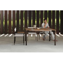 Outdoor square table in wood and travertine - Casilda