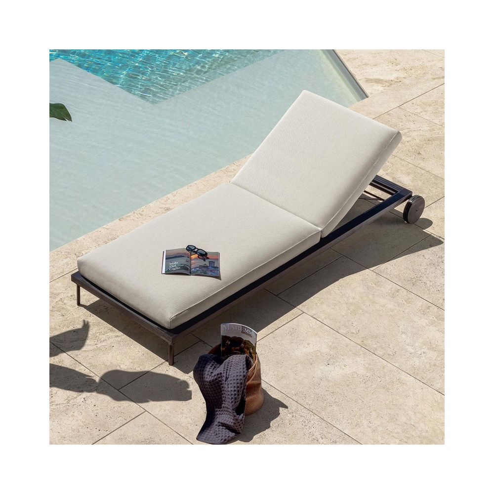 Stackable Sun Lounger in Wood and Fabric - Cleo Teak