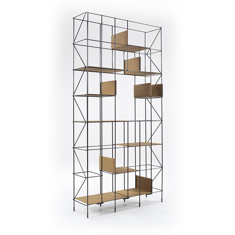 Metal Bookcase with Eco-leather Shelves - Network | Casamania