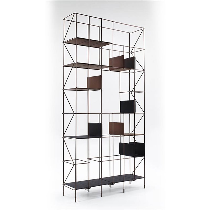 Metal Bookcase with Eco-leather Shelves - Network | Casamania