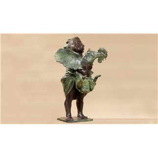 Cherub with the rooster bronze sculpture