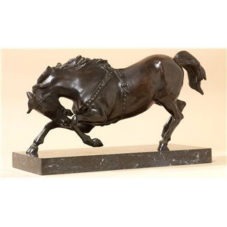 Kneeling Horse bronze and marble statue