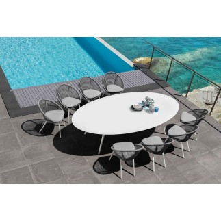 Outdoor oval dining table with glass top - Rope - ISA Project