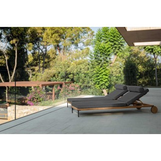 Stackable Sun Lounger in Wood and Fabric - Cleo Teak