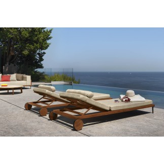 Stackable Sun Lounger in Wood and Fabric - Cleo Teak | IsaProject