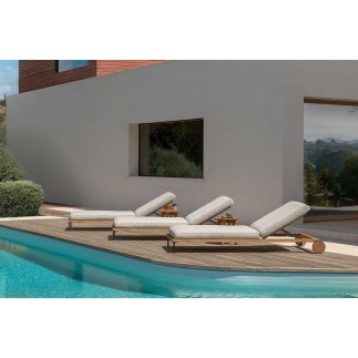 Stackable Sun Lounger in Wood and Fabric - Cleo Teak | IsaProject