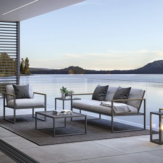 Outdoor sofa in aluminium and teak - Qubik