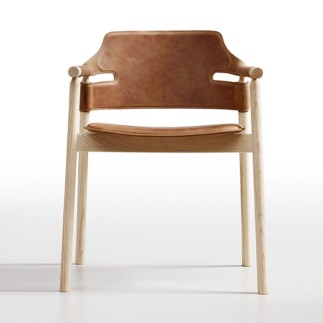Sedia in Cuoio con Gambe in Legno - Suite | Midj