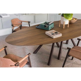 Sedia in Cuoio con Gambe in Legno - Suite | Midj