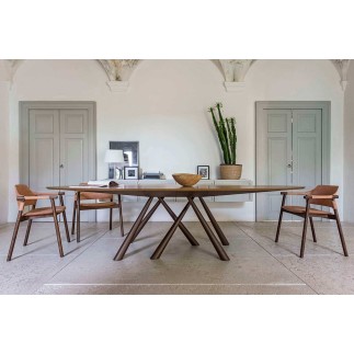 Sedia in Cuoio con Gambe in Legno - Suite | Midj