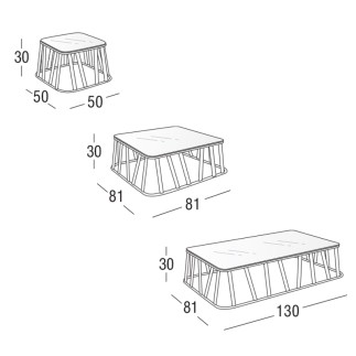 Hamptons graphic outdoor coffee table with glass top 3 measures - ROB-9735/9736/9739