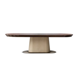 Oval dining table leather base and wood top - Judy | IsaProject