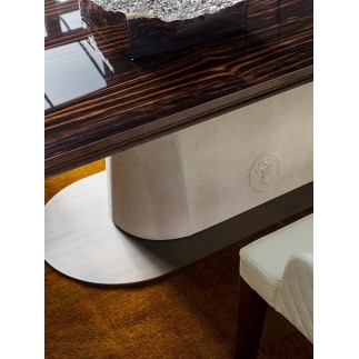 Oval dining table leather base and wood top - Judy | IsaProject