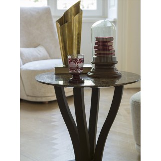 Wood round coffee table with marble top - Elizabeth