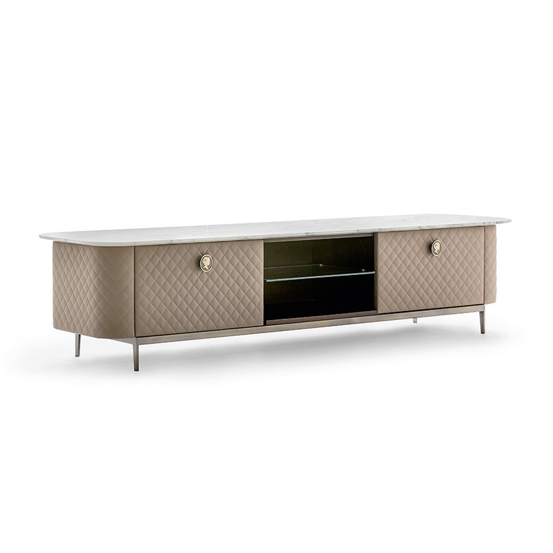 TV cabinet covered in leather with marble top - Penelope