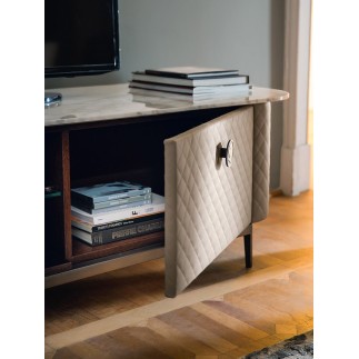 TV cabinet covered in leather with marble top - Penelope