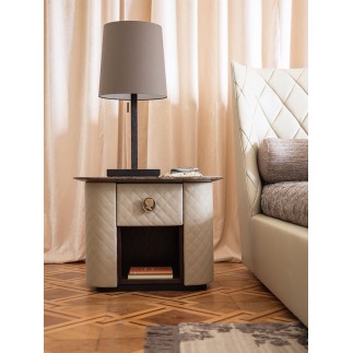 Bedside table covered in leather with marble top - Penelope