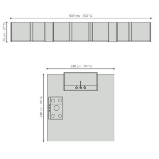 Foldaway kitchen in stone and elm - T45