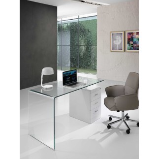 Glass Desk with White Pedestal - Barney