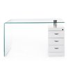 Glass desk with white pedestal