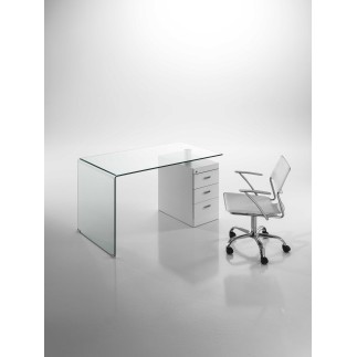 Glass Desk with White Pedestal - Barney | IsArreda