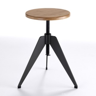 Industrial Stool with Wooden Seat - Arko | Tomasucci