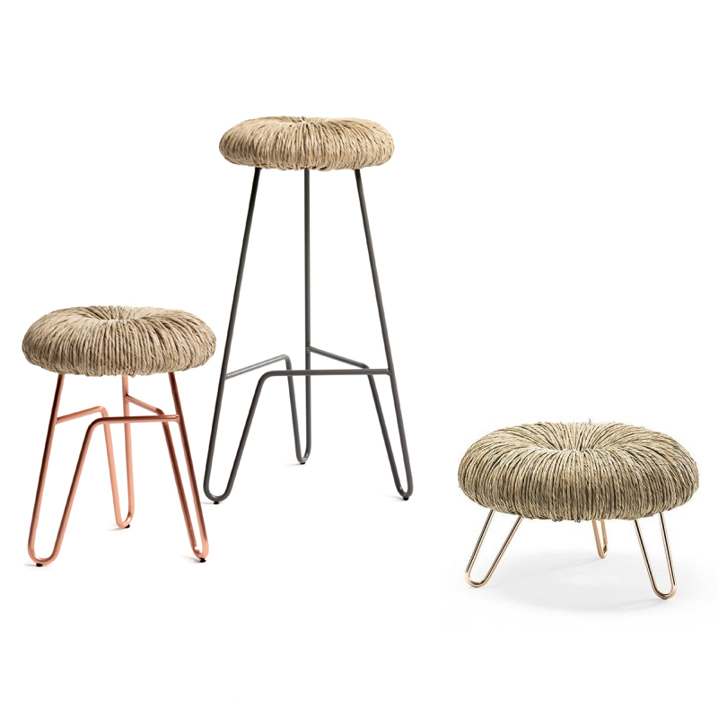 Stool with metal legs and straw seat - Donut | Mogg