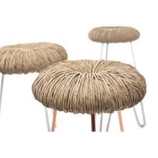Stool with metal legs and straw seat - Donut | Mogg