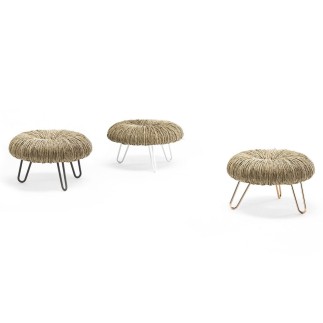 Sgabello con Gambe in Metallo e Seduta in Paglia - Donut | Mogg