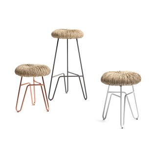 Stool with metal legs and straw seat - Donut | Mogg
