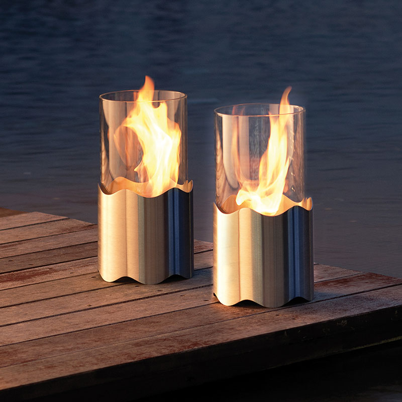 Table bio-fireplace in steel and glass - Wave - ISArreda