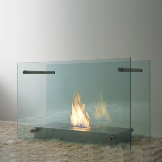 Floor bio-fireplace in glass and steel - Screen - ISArreda