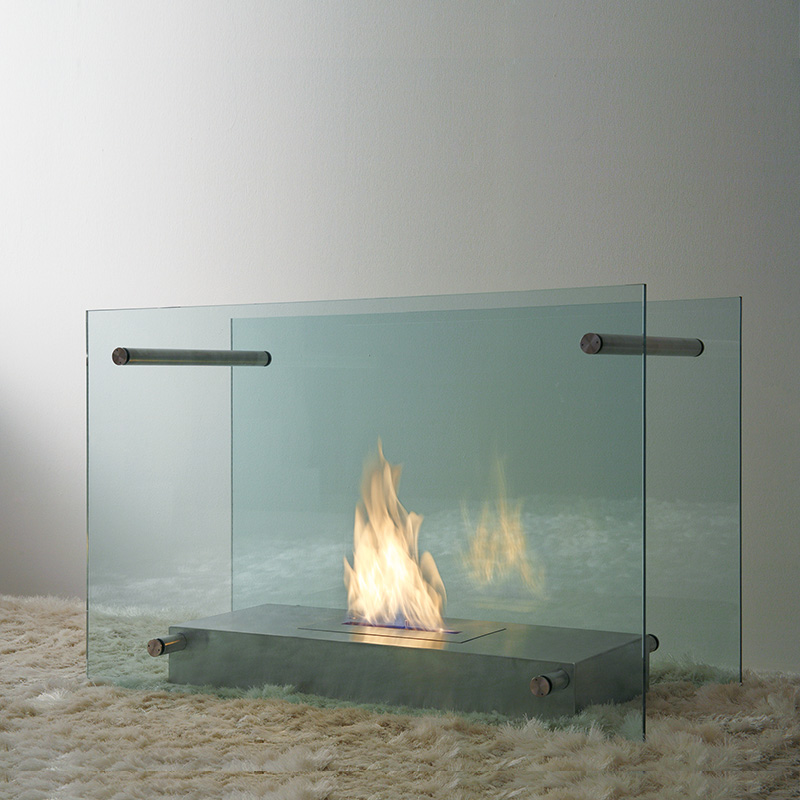 Floor bio-fireplace in glass and steel - Screen - ISArreda