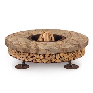 Ercole burning fire pit in steel and Rainforest marble - Fire pit - ISA Project