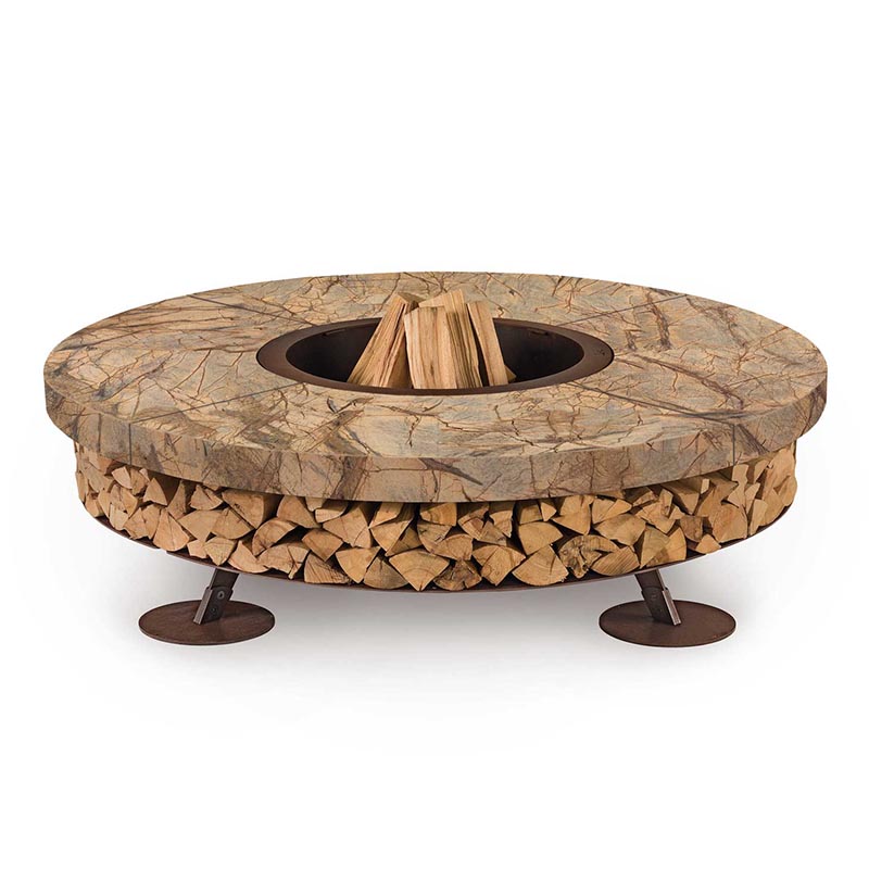 Ercole burning fire pit in steel and Rainforest marble - Fire pit - ISA Project