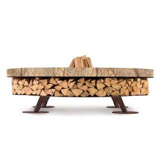 Burning fire pit in steel and Rainforest marble - Ercole