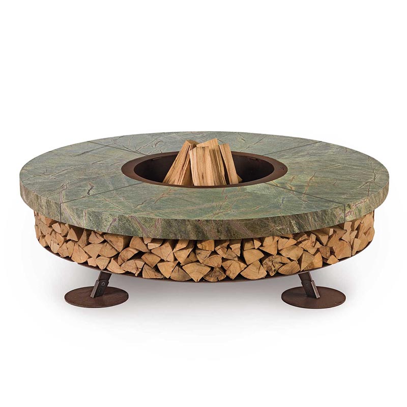 Ercole burning fire pit in steel and green marble - Fire pit - ISA Project