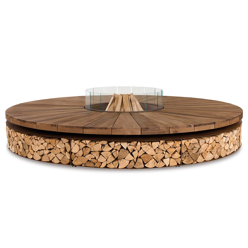 Burning fire pit in steel and wood - Artù - ISA Project