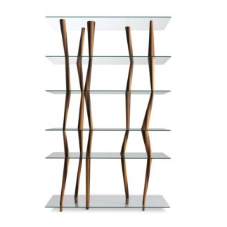 Bookcase in Solid wood and Slass Shelves - Sendai Crystal | Horm