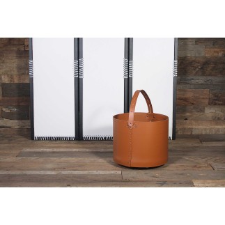 Storage bucket in leather with wheels -Frine