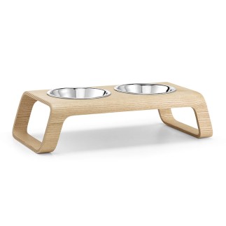 Double bowl for cat and dog in wood - Desco | Miacara