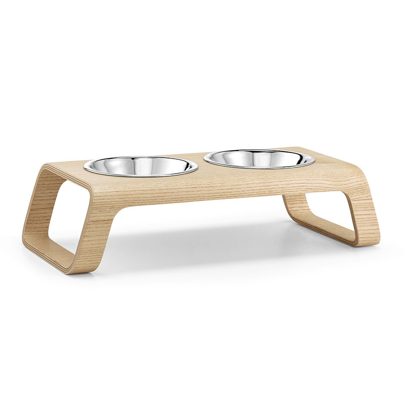 Double bowl for cat and dog in wood - Desco | Miacara