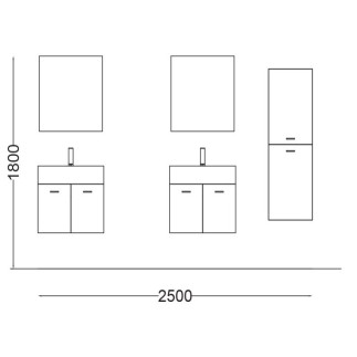 Composition Bathroom with Suspended Cabinet with Two Doors - Volant