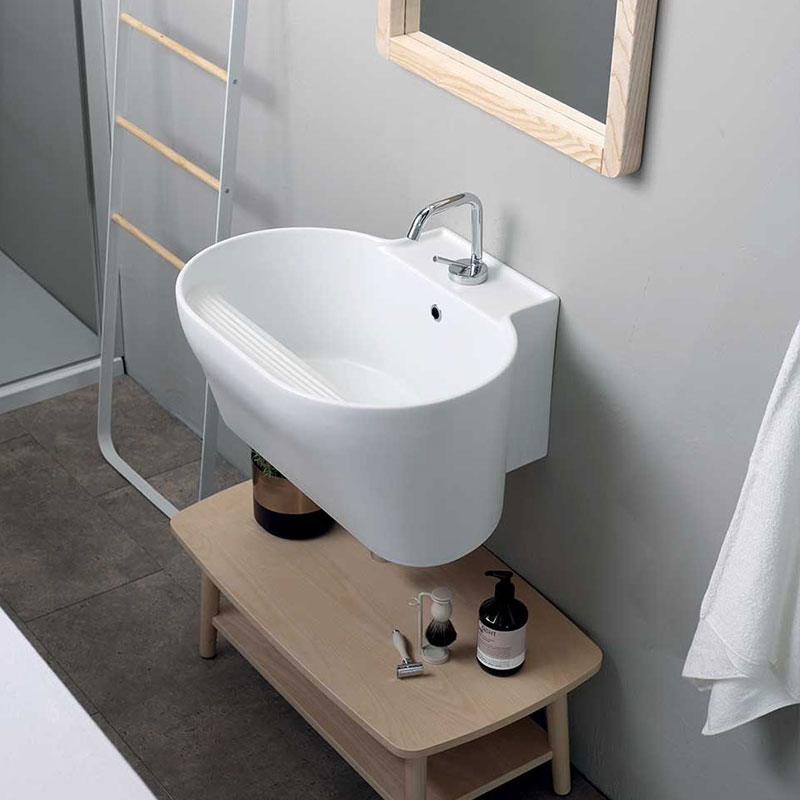 Bathroom Composition with Wooden Bench - Tino 04 | Colavene