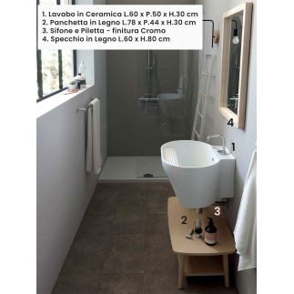 Composizione Bagno con Panca in Legno - Tino 04