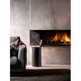 Basket Fireplace in Leather with Fire Tool Set - Ciary