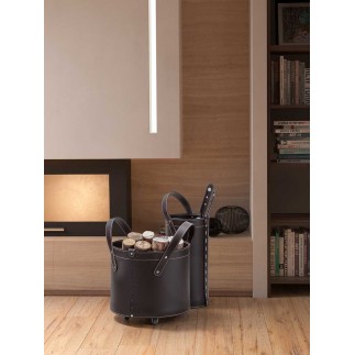 Basket Fireplace in Leather with Fire Tool Set - Ciary | Limac Design