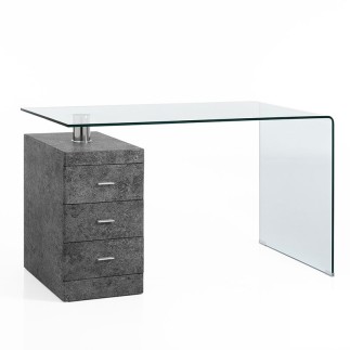 Desk with Glass Top and Chest of Drawers - Cemento | Tomasucci